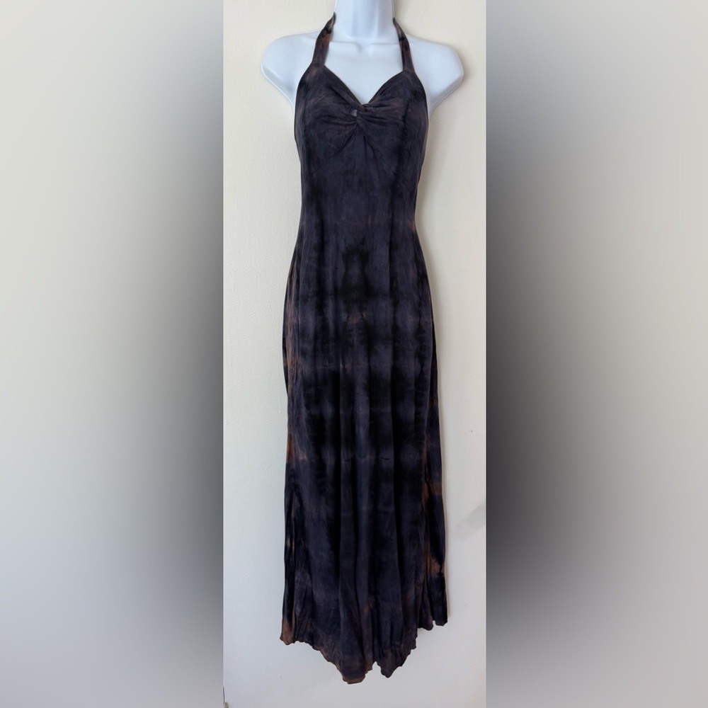 Elegant Black Tie-Dye Maxi Dress Size M